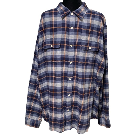 The Normal Brand Plaid Flannel Button Down Shirt Size XXL Blue Orange - Picture 1 of 5